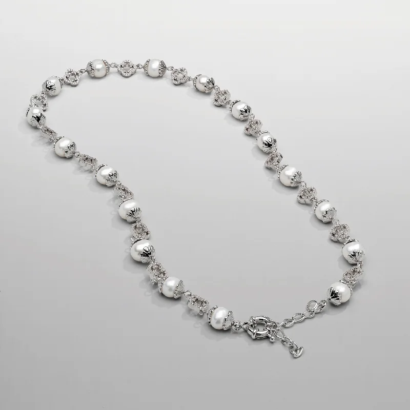 The Perfect Jewelry Piece At The Perfect Discount Filigree Real Pearl Necklace (Silver)