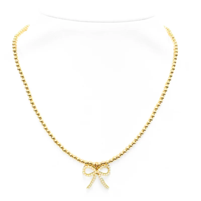 Limited-Time Jewelry Discounts – Shine Without The Splurge "FWP BOW" Charm Gold Filled & Pearl Beaded Choker