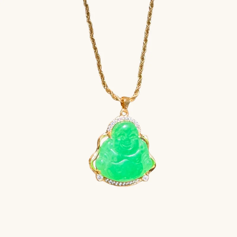 Premium Jewelry Now Available At Special Discounts Green Jade CZ Diamond Buddha Necklace