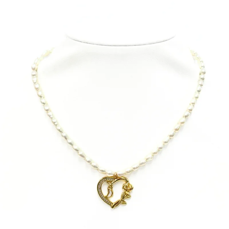 Dainty And Elegant Jewelry Now At Reduced Prices "HEART ROSE + STAR" Pearls w/ Gold Filled beaded Choker