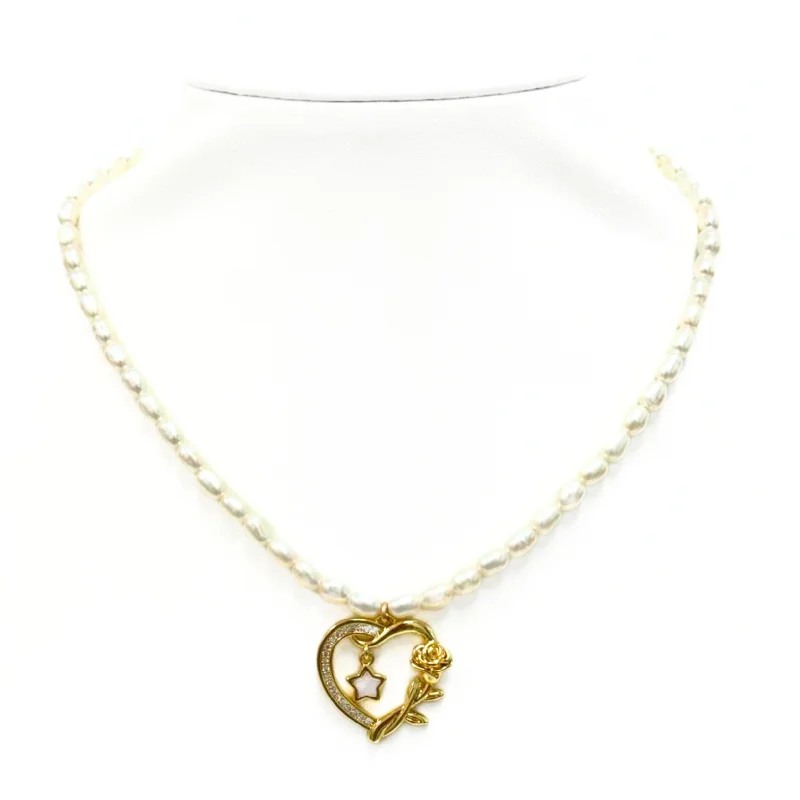 Must-Have Jewelry At Unbelievable Discounts "HEART ROSE + BUTTERFLY" Pearls w/ Gold Filled beaded Choker