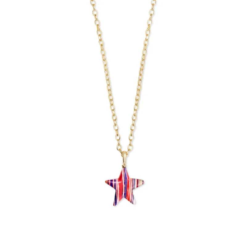 Shop High-Quality Jewelry At Jaw-Dropping Discounts Kendra Scott Carved Jae Star Gold Long Pendant Necklace in Pink Rainbow Calsilica