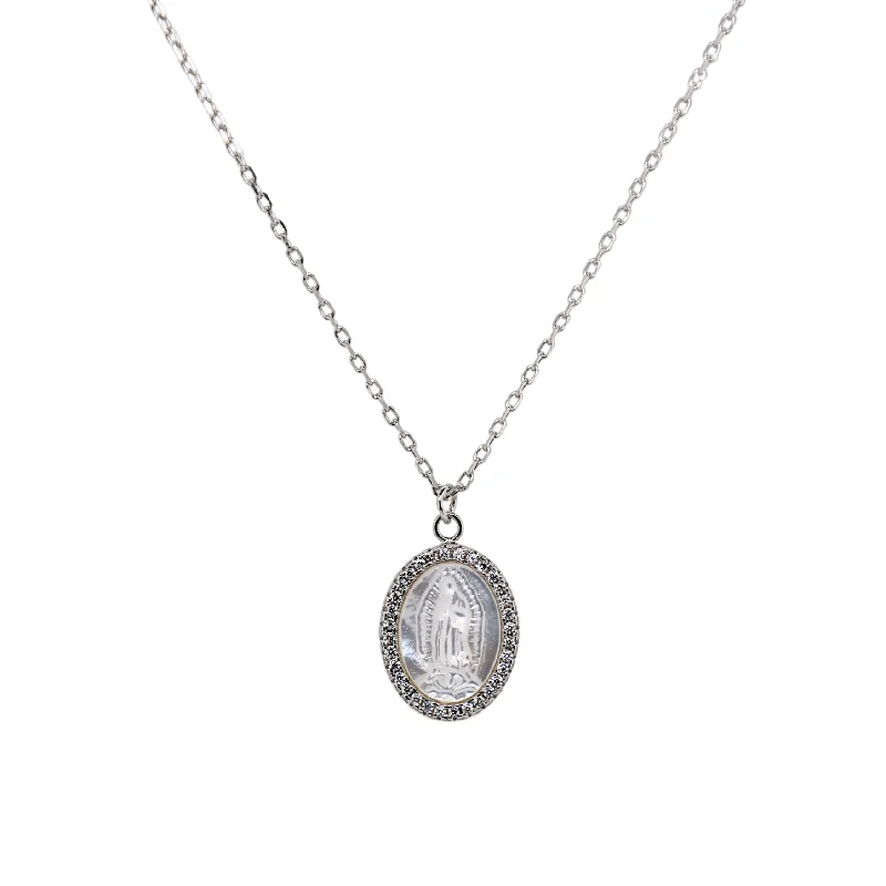 Luxury Jewelry At Unbeatable Discounts "MARY" Large Oval Virgin Mary in Mother of Pearl Necklace