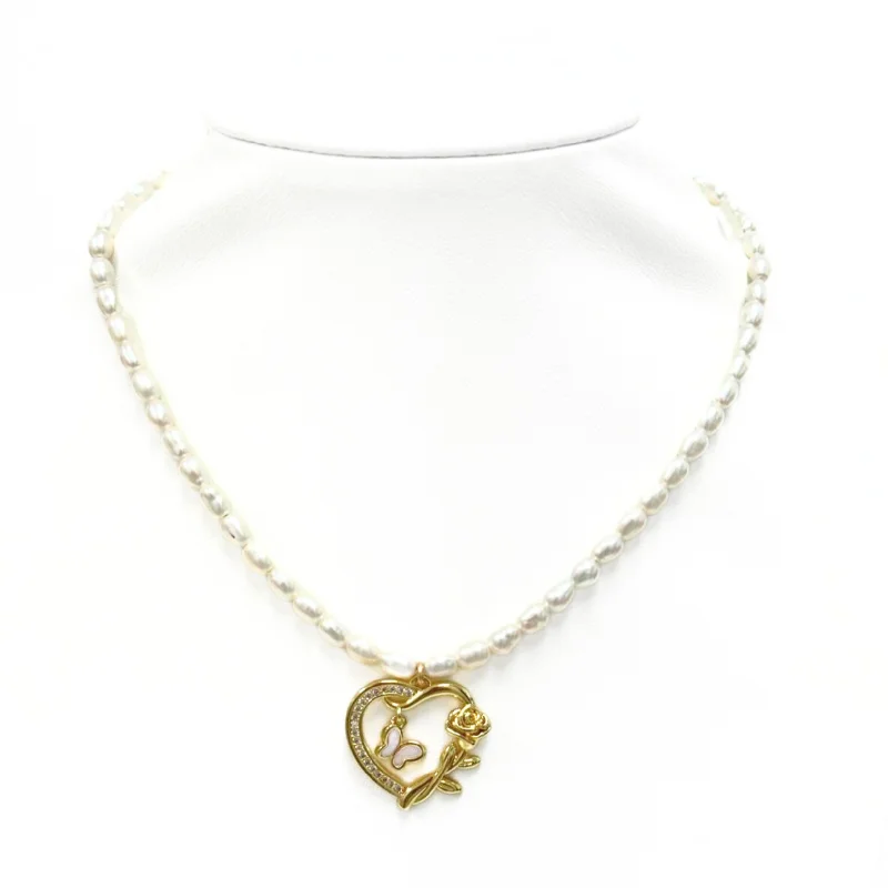 Huge Savings On Premium Jewelry Styles "HEART ROSE + MOON" Pearls w/ Gold Filled beaded Choker