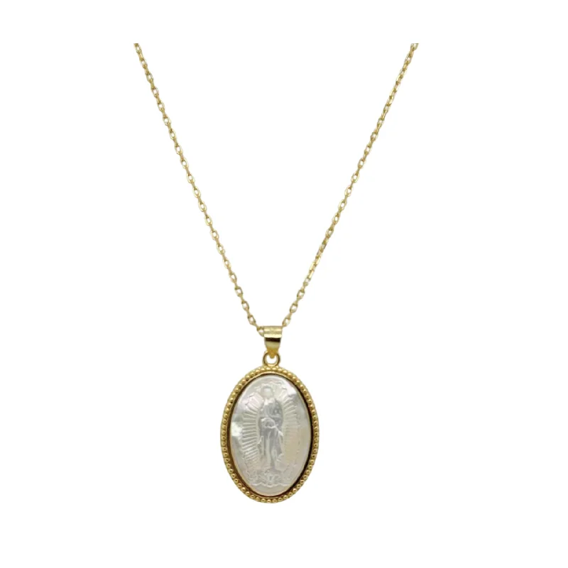 Limited-Stock Jewelry Sale – Once It's Gone, It's Gone "MELINA" Virgin Mary Oval MOP Necklace