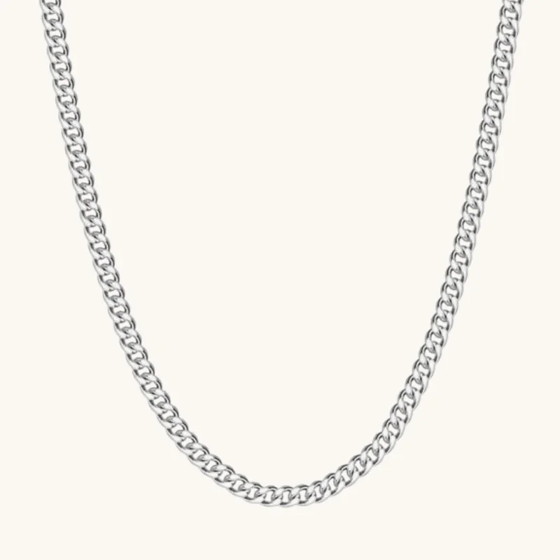 Waterproof Stainless Steel Jewelry For Lasting Beauty Men's Silver Cuban Chain Necklace