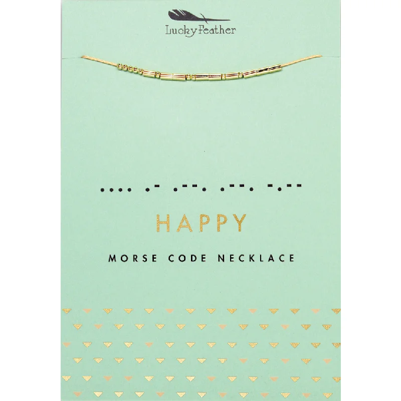 Dainty Floral Jewelry For Feminine Elegance Morse Code Necklace - Happy