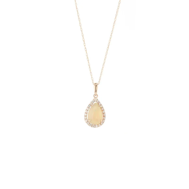 Bestselling Jewelry At Special Promotional Rates Opal & Diamond Halo Pear Pendant Necklace