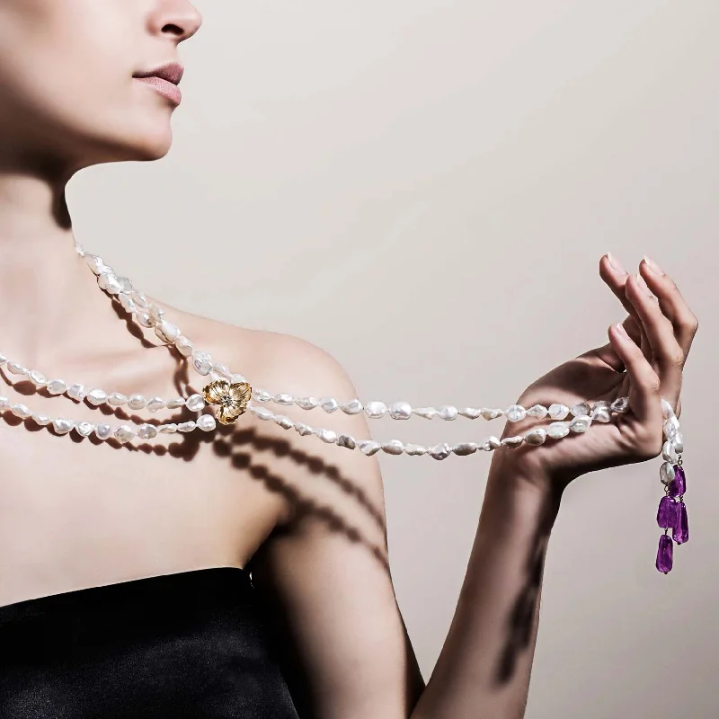 Limited-Time Jewelry Sale – Don't Miss These Deals Orchid Lariat Necklace with Pearls, Ametrine and Diamonds