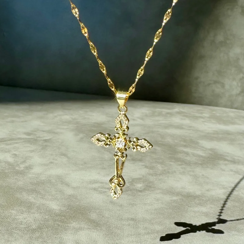 Shop Modern Jewelry Collections With Exclusive Discounts Ornate Gold Crystal Cross Necklace