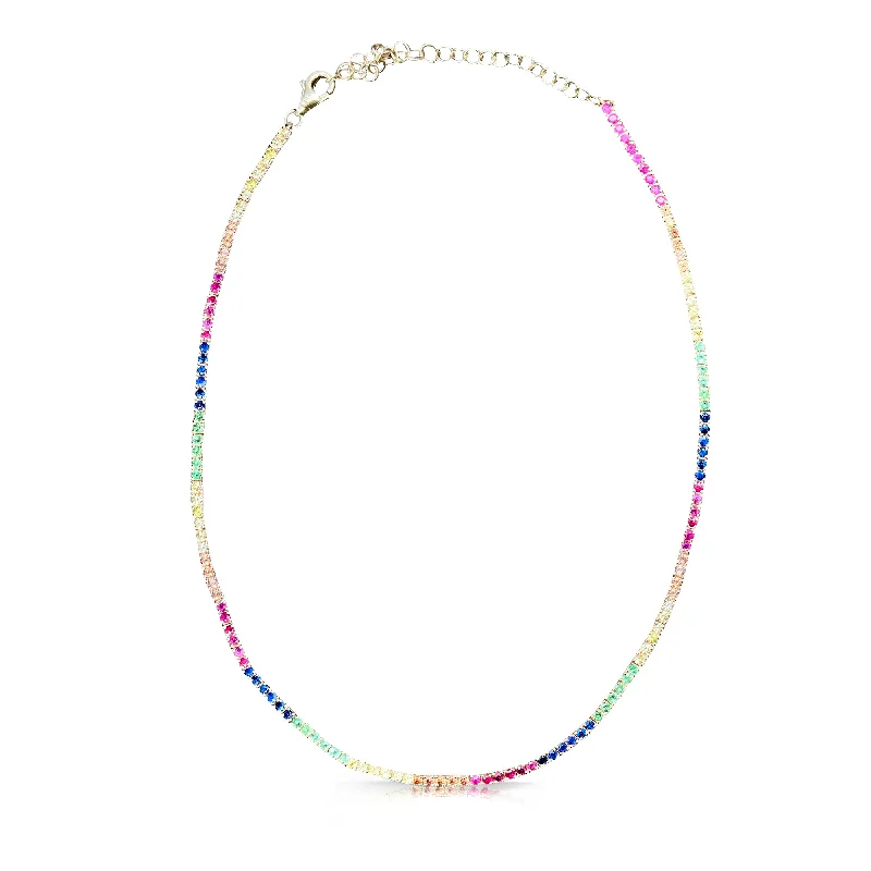 Unmissable Deals On Handmade Jewelry Collections Rainbow Sapphire and 14k Tennis Necklace