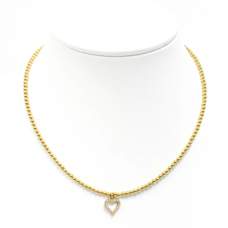 Elevate Your Outfit With Discounted Statement Jewelry "ROMANCE" Heart Charm Gold Filled Ball Bead Choker