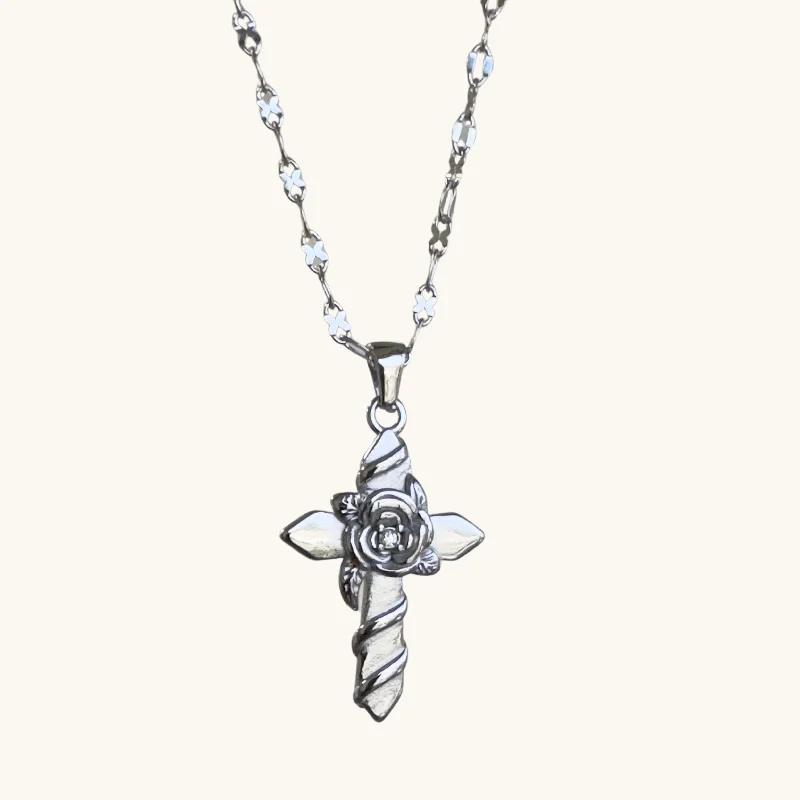 Jewelry Deals That Sparkle – Shop Today Silver Rose Embraced Cross Necklace