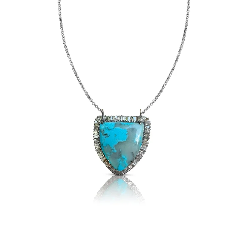 Jewelry Clearance – Final Chance To Save Big Silver Turquoise Shield Necklace 3