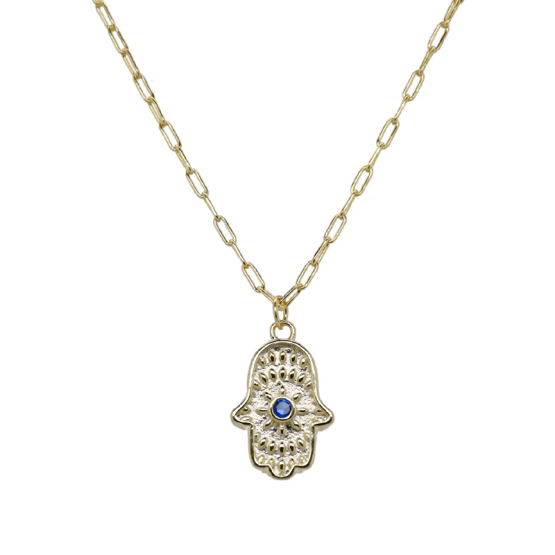 Affordable Luxury Jewelry For Every Occasion "SOLITARY HAMSA" Charm on Paperclip Chain Necklace