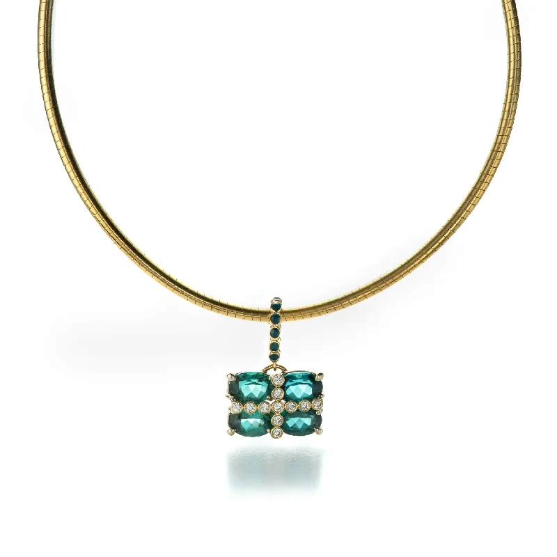 Shop Handcrafted Jewelry At Special Promotional Rates Teal Tourmaline and Diamond necklace