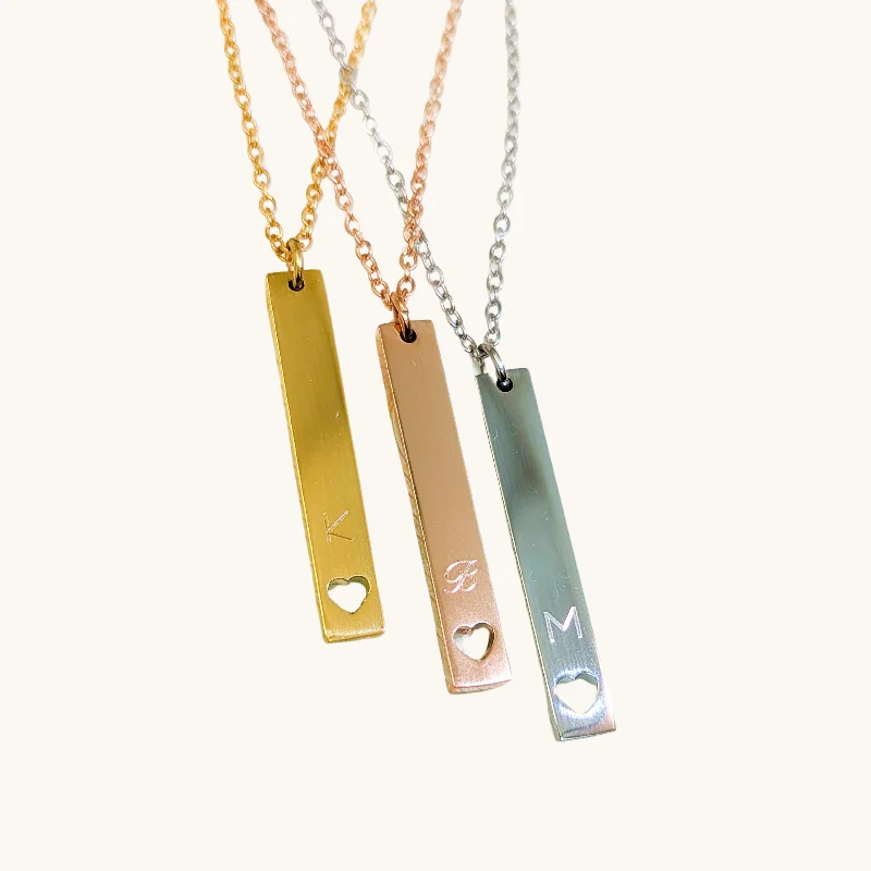 Huge Markdowns On Premium Jewelry Styles Vertical Personalized Initial Heart Bar Necklace