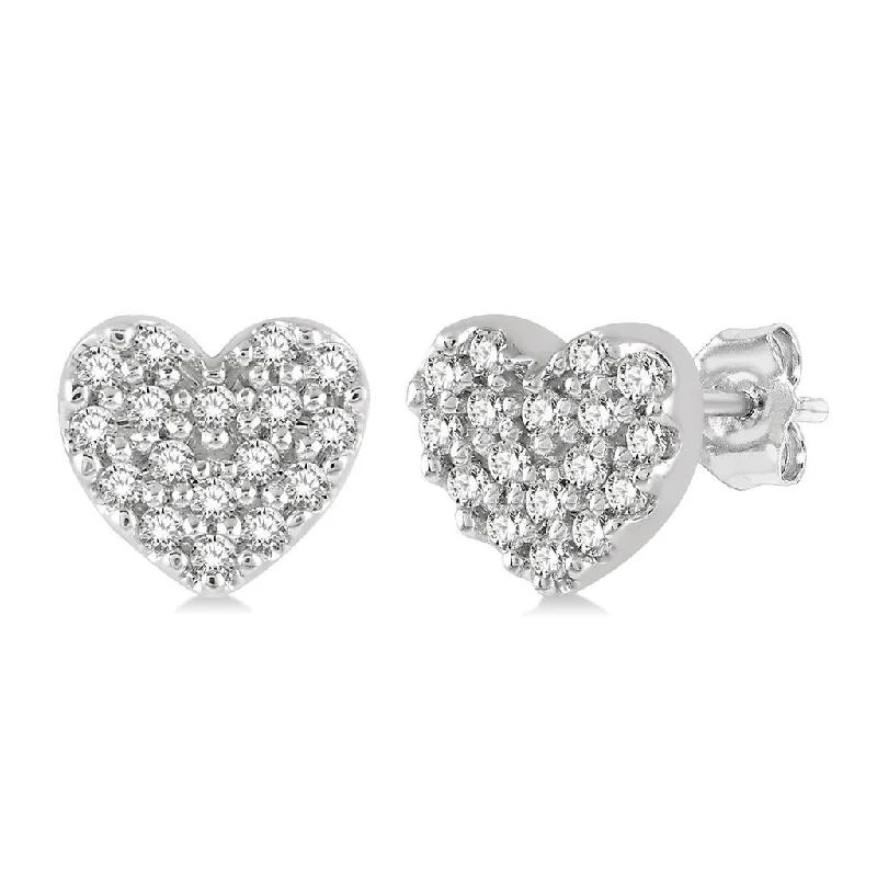 Luxury Meets Affordability – Jewelry Sale Live Now 10K White Gold Petite Heart Pavé Diamond Earrings