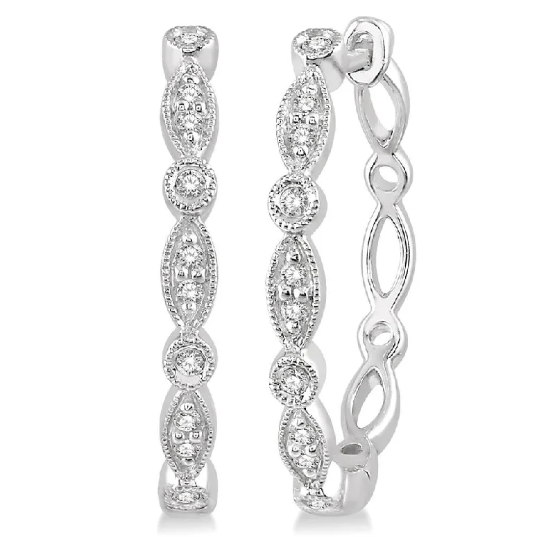 Bestselling Jewelry At Special Promotional Rates 10K White Gold Marquise And Circle Motif Diamond Hoop Earrings