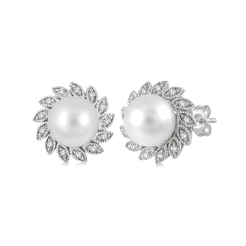 Huge Savings On Premium Jewelry Styles 10K White Gold Pearl And Diamond Sunflower Earrings