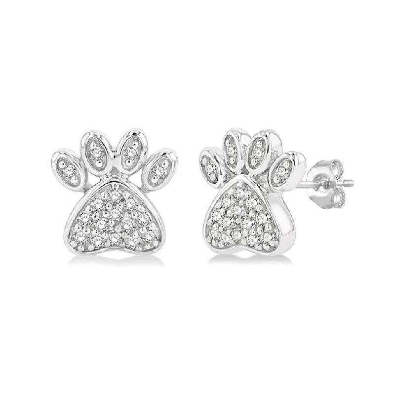 Eco-Friendly Sustainable Jewelry For Conscious Buyers 10K White Gold Petite Paw Print Diamond Earrings