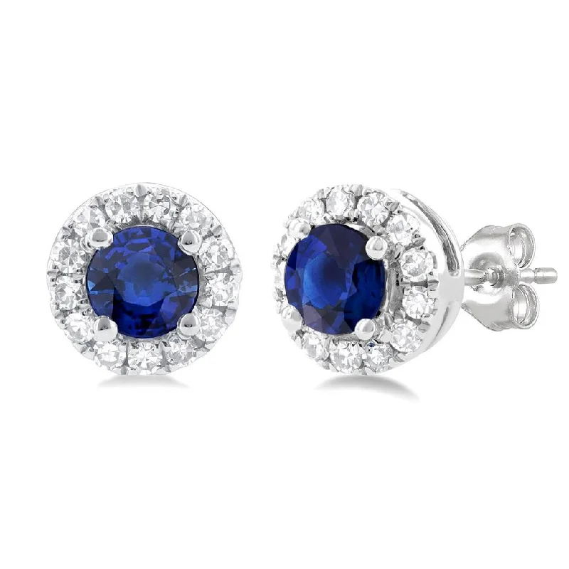 Elegant Jewelry, Affordable Luxury – Shop Now 10K White Gold Sapphire And Diamond Halo Earrings