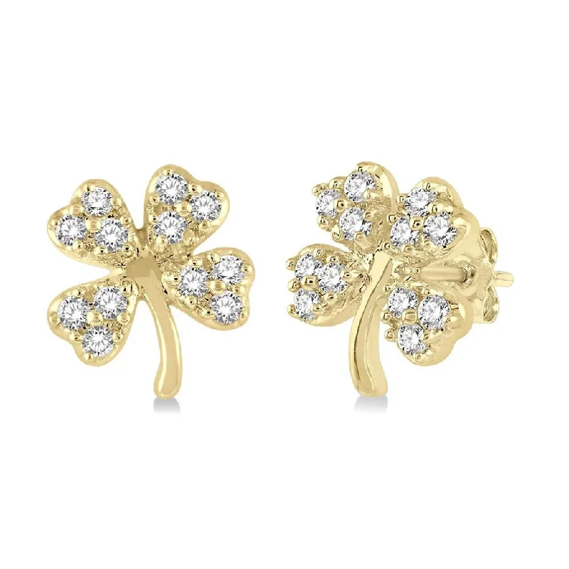 Make Your Outfit Shine With Discounted Jewelry 10K Yellow Gold Petite Diamond Clover Earrings