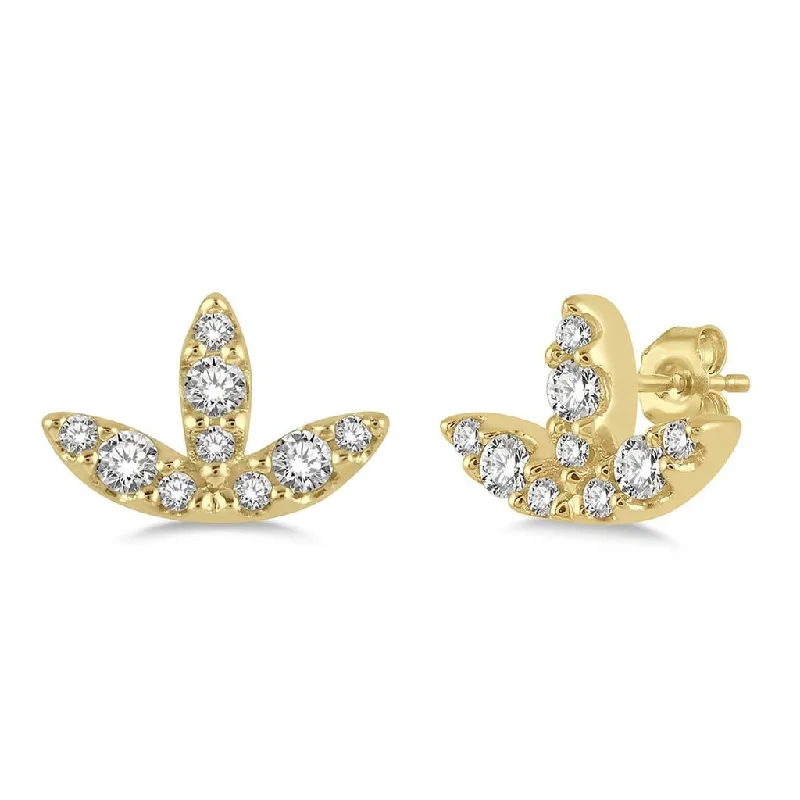 Waterproof Stainless Steel Jewelry For Lasting Beauty 10K Yellow Gold Petite Leaf Diamond Earrings