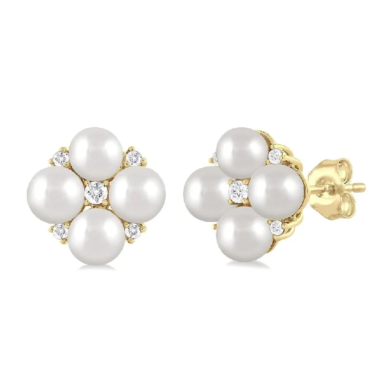 Breathtaking Jewelry At Limited-Time Savings 10K Yellow Gold Pearl And Diamond Flower Earrings