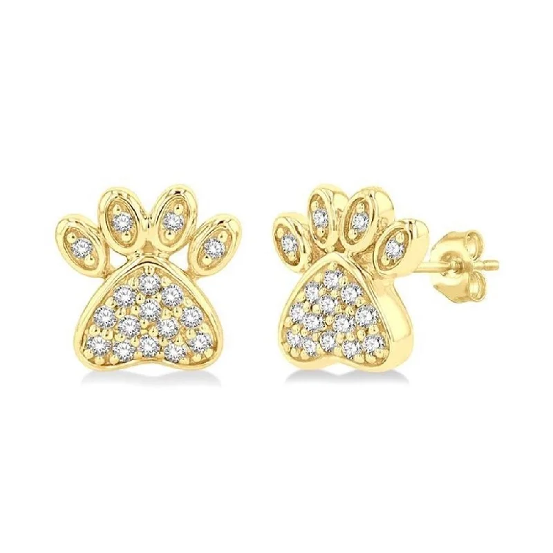 Flash Sale On Exquisite Jewelry – Don't Miss Out 10K Yellow Gold Petite Paw Print Diamond Earrings