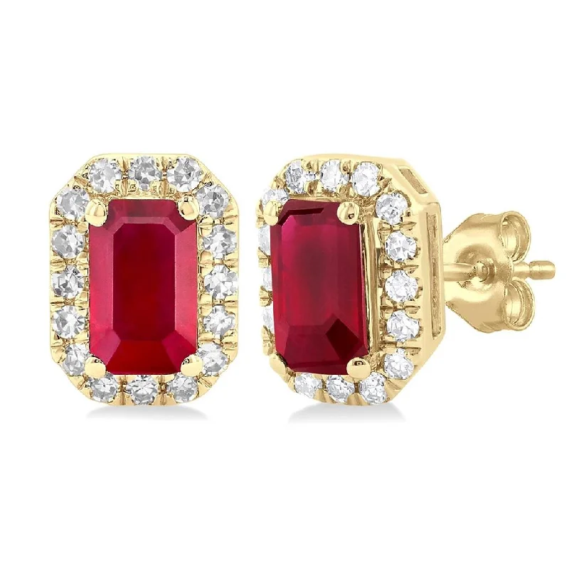 Exclusive Gemstone Jewelry At Special Prices 10K Yellow Gold Ruby And Diamond Halo Earrings