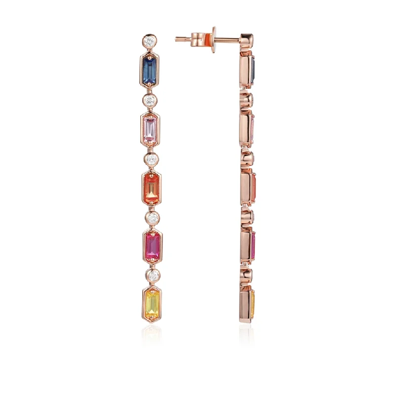 Elegant Designs, Unbeatable Discounts – Shop Jewelry Now 14K Rose Gold Rainbow Sapphires And Diamond Drop Earrings