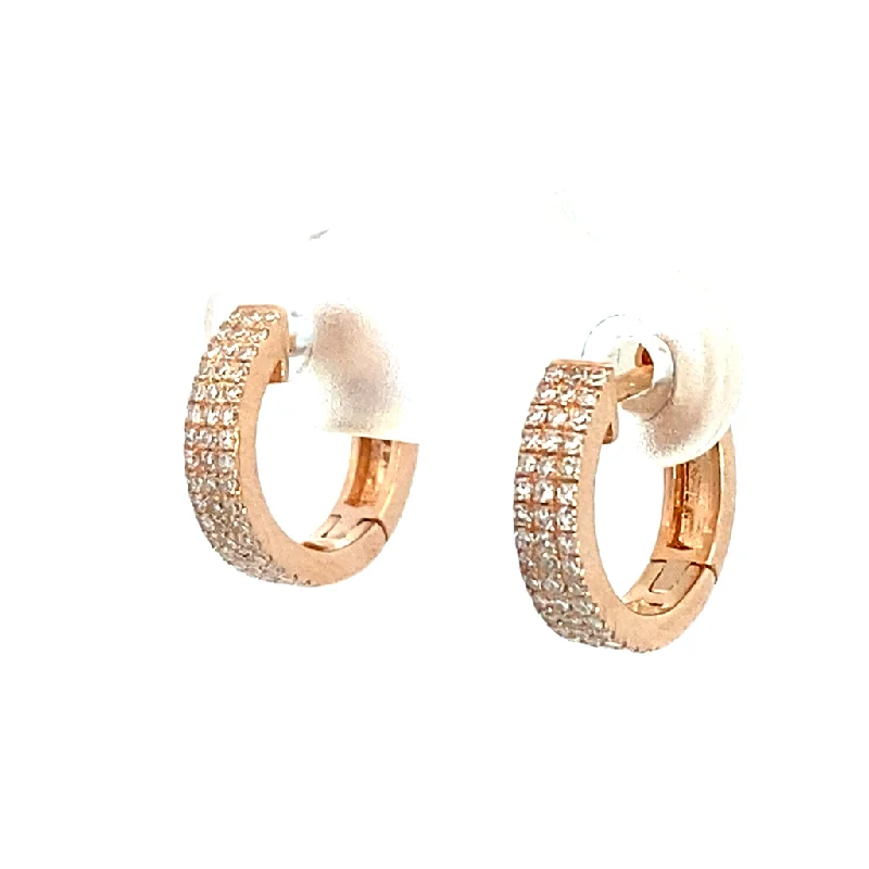 Premium Diamond Jewelry For Unforgettable Moments 14K Rose Gold Three Row Diamond Pavé Huggie Earrings