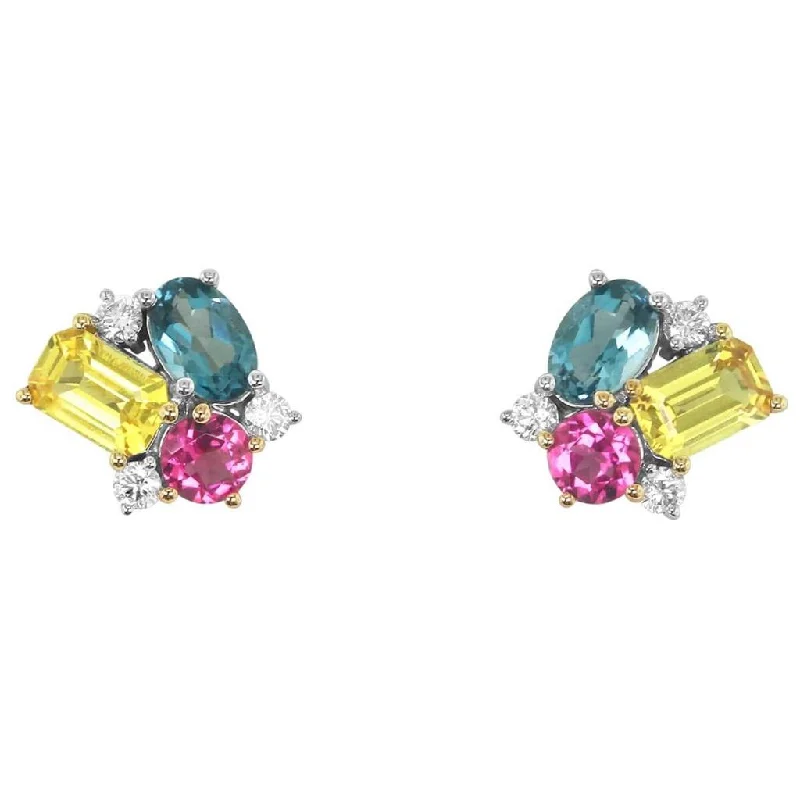 Discounted Jewelry For A Glamorous Look 14K Tri-Color 'Tesserae' Rainbow Rose Cluster Earrings