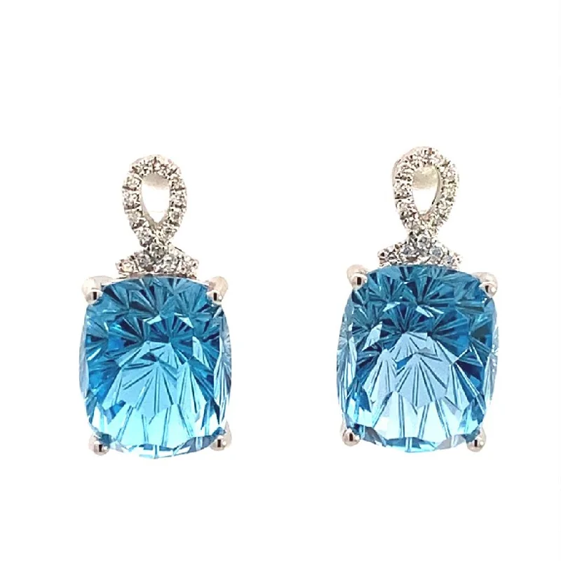 Modern Statement Jewelry For Bold Styling 14K White Gold Blue Topaz And Diamonds Earrings