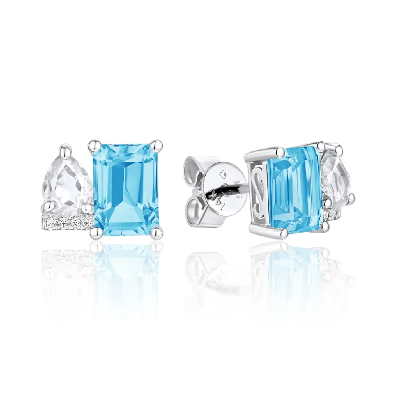 Eco-Friendly Sustainable Jewelry For Conscious Buyers 14K White Gold Blue Topaz And White Topaz Toi Et Moi Earrings