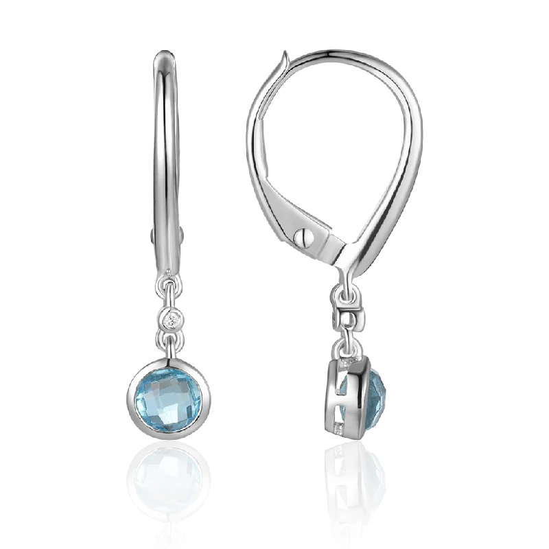 Discounted Luxury Jewelry – Shine Without The Splurge 14K White Gold Diamond And Blue Topaz Drop Earrings