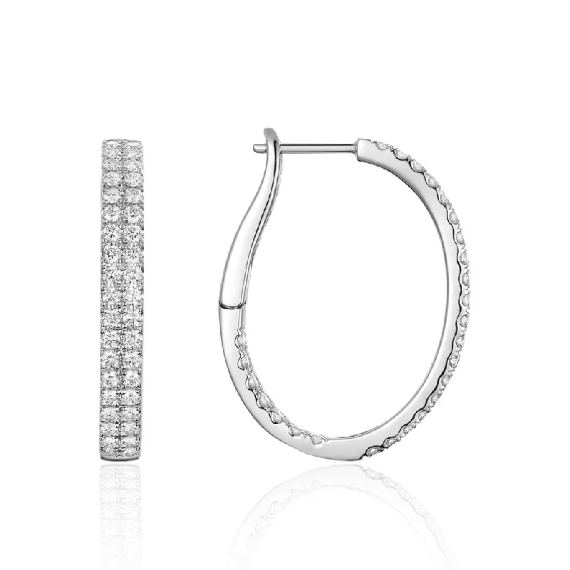 Personalized Jewelry At Special Discount Rates 14K White Gold Double Row Diamond Hoop Earrings