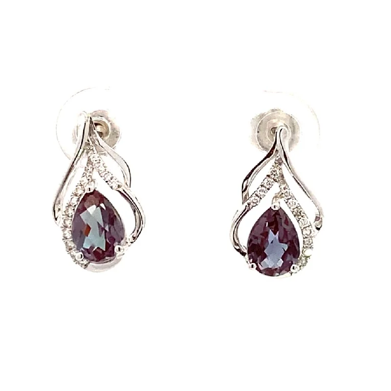 Luxury Jewelry Sale – Sparkle For Less 14K White Gold Lab Grown Alexandrites Drop Earrings