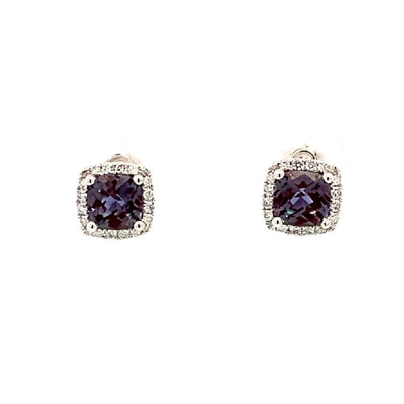 Unique Jewelry Designs Now At Discounted Rates 14K White Gold Lab Grown Alexandrites Halo Earrings