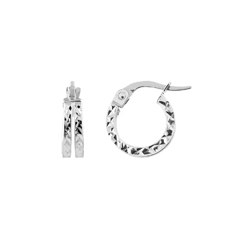 Exclusive Online Jewelry Sale – Don't Wait 14K White Gold Mini Diamond Cut Double Row Hoop Earrings