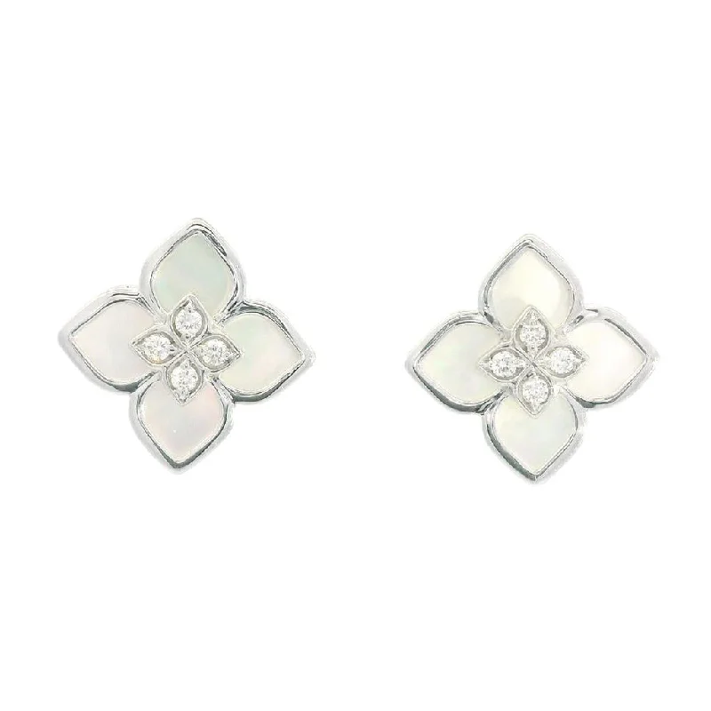 Buy More, Save More On Stunning Jewelry Pieces 14K White Gold Mother Of Pearl And Diamond Flower Earrings