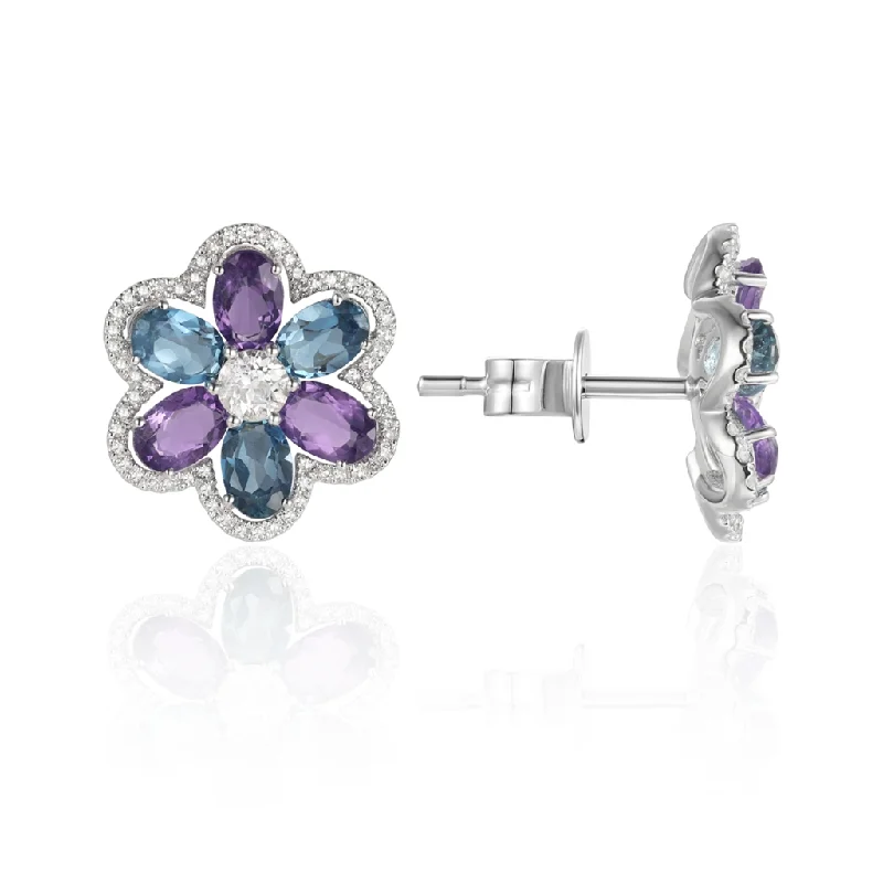 Special Sale On Handcrafted Jewelry – Shop Today 14K White Gold Multi-Colored Stone Flower Earrings