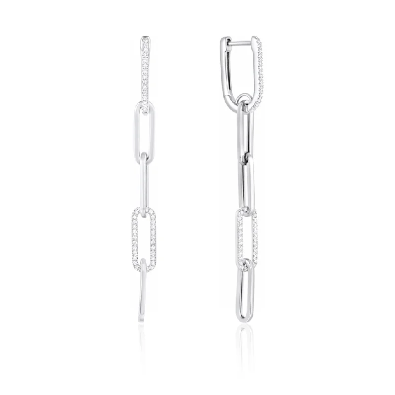 High-End Sparkle, Low-End Prices – Shop Now 14K White Gold Narrow Chain Dangle Diamond Earring