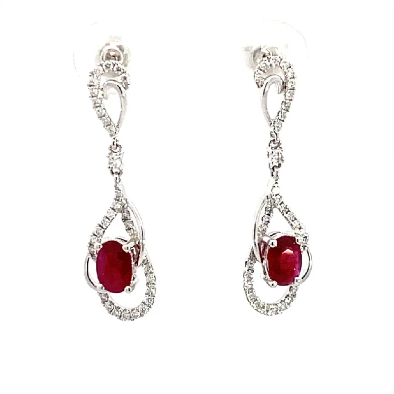 Flash Sale On Exquisite Jewelry – Don't Miss Out 14K White Gold Ruby And Diamond Dangle Earrings