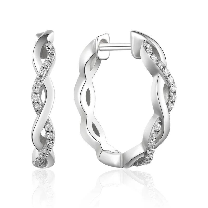 Handmade Pearl Jewelry For Timeless Elegance 14K White Gold Twisted Diamond Hoop Earrings