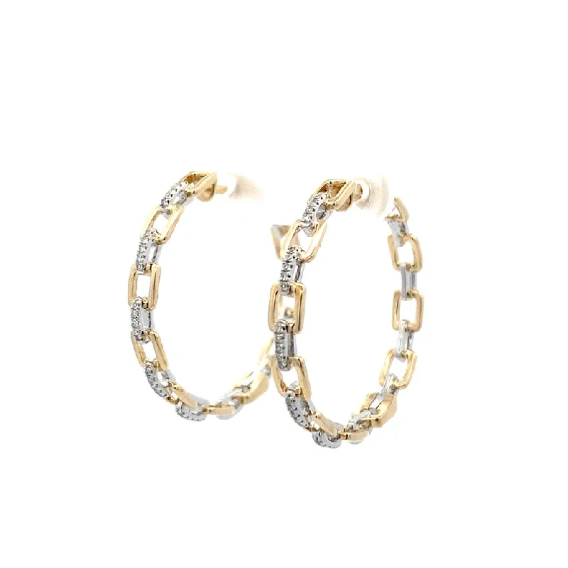 Delicate Crystal Jewelry For Sophisticated Charm 14K Yellow And White Gold Chain Link Hoop Earrings