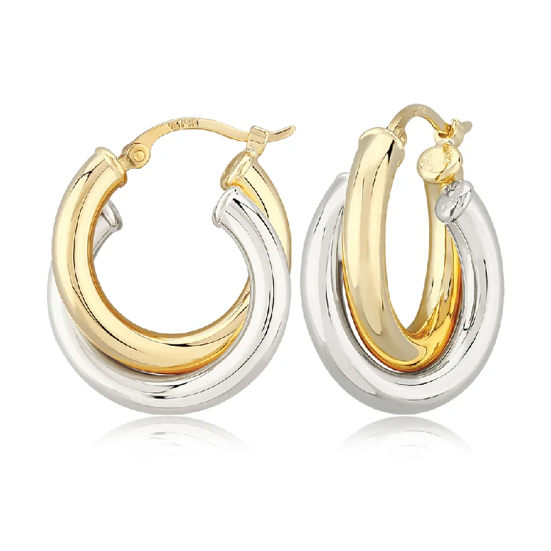 Luxury Jewelry At Unbeatable Discounts 14K Yellow And White Gold Double Tube Hoop Earrings