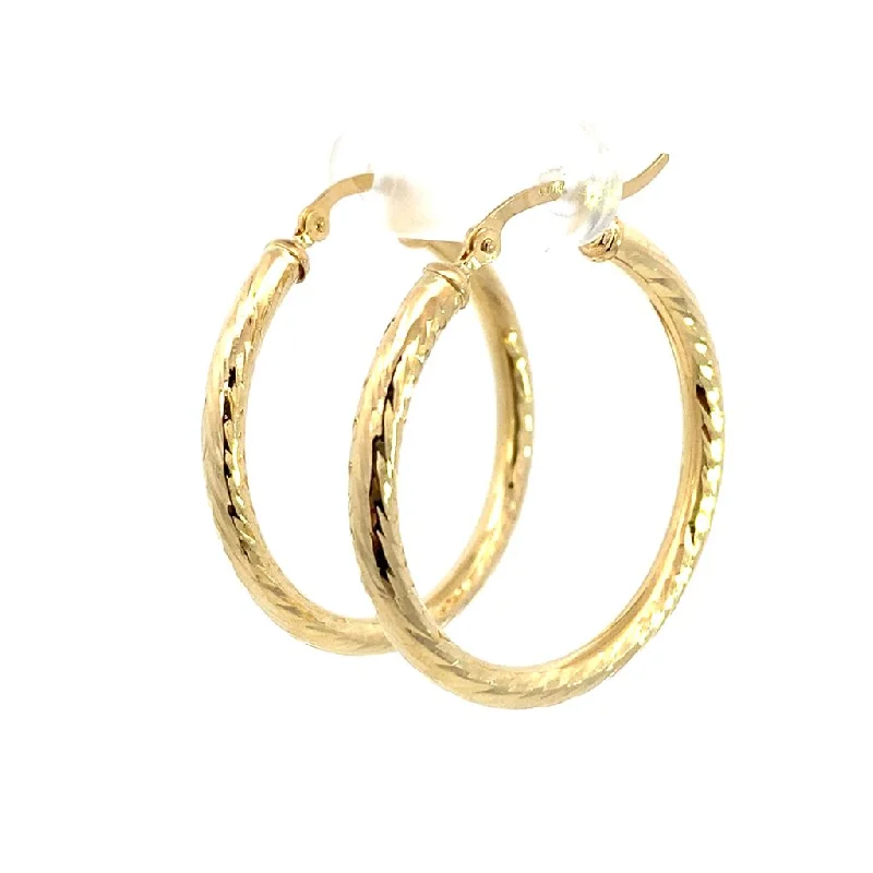 Luxury Handcrafted Jewelry For Elegant Looks 14K Yellow Gold 30mm Diamond Cut Semi-Solid Large Hoop Earring