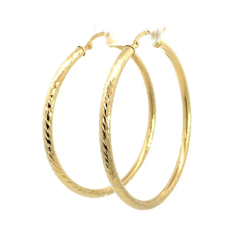 The Perfect Jewelry Piece At The Perfect Price 14K Yellow Gold 50mm Diamond Cut Semi-Solid Large Hoop Earring